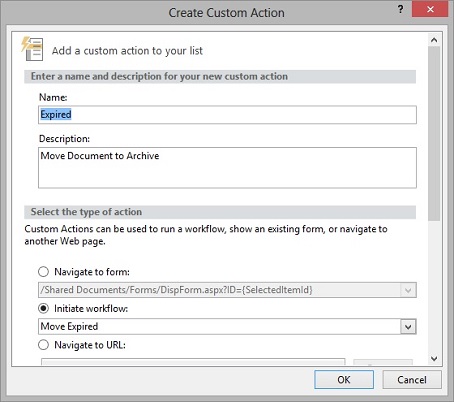 Create custom action window