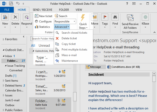Collaborate on helpdesk tickets in Outlook