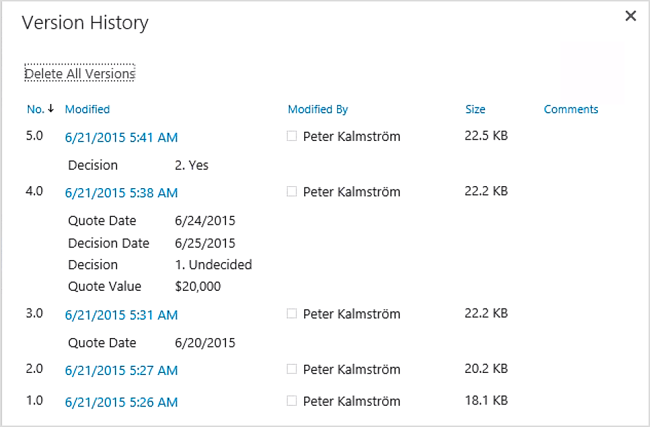 SharePoint Version History