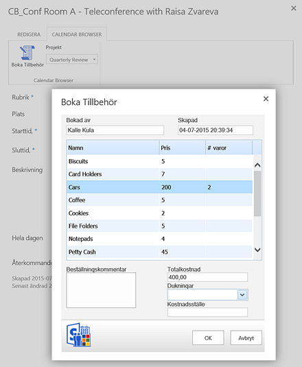 Calendar Browser for SharePoint supplies booking