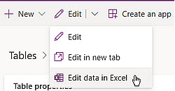Edit in Excel dropdown in Dataverse