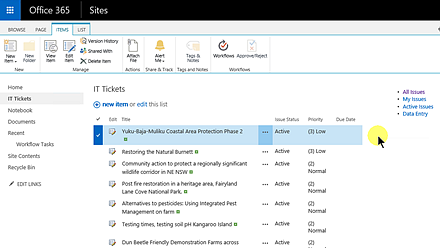 sharepoint landing list web part create edit right views items