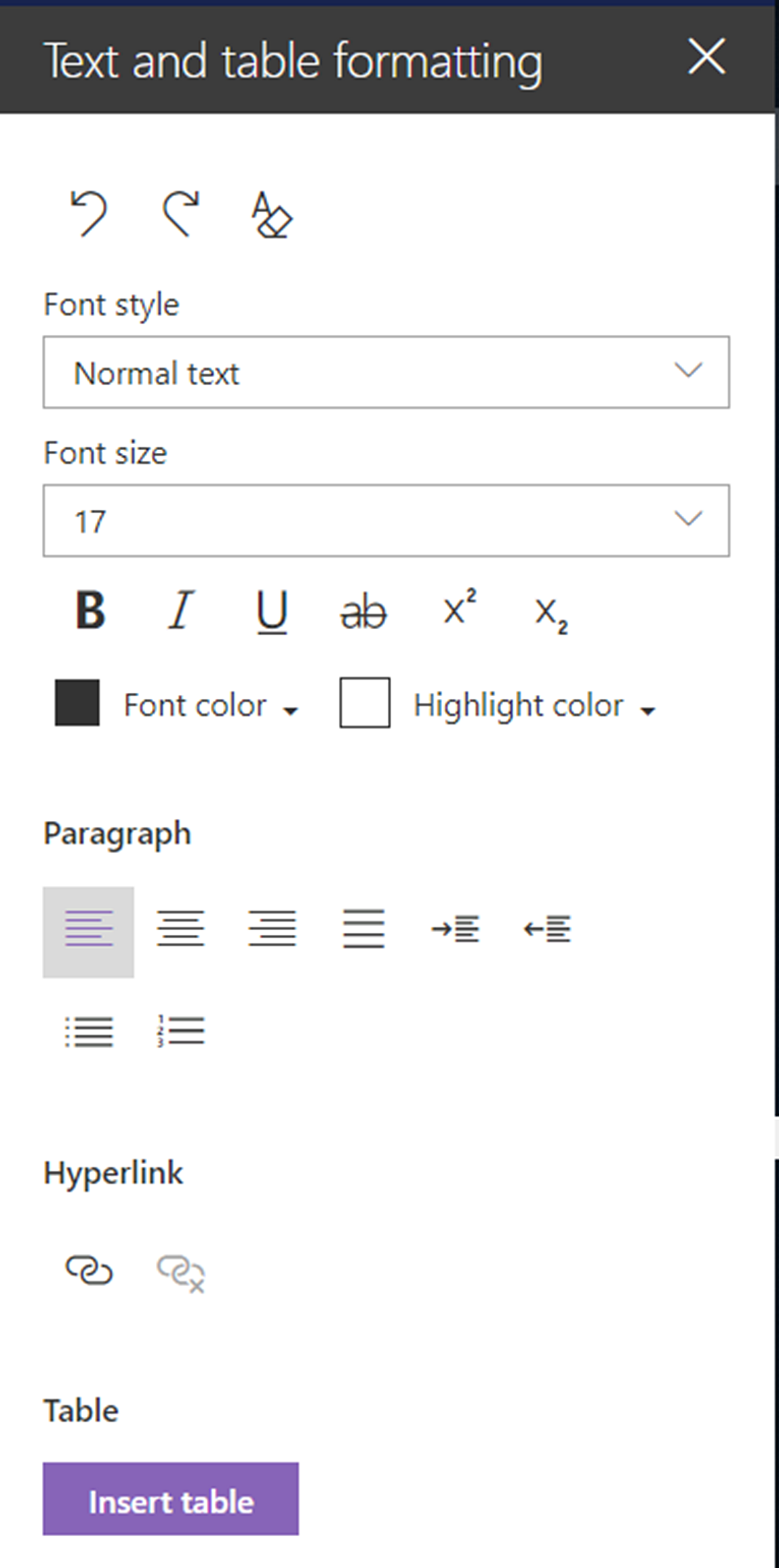 SharePoint Online Modern page text styles