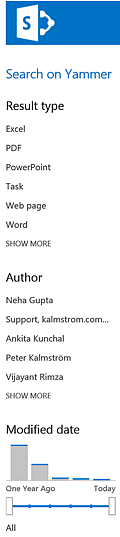 The SharePoint Search Center has a Refiner web part instead of a Quick Launch. SharePoint Search Center Refiner