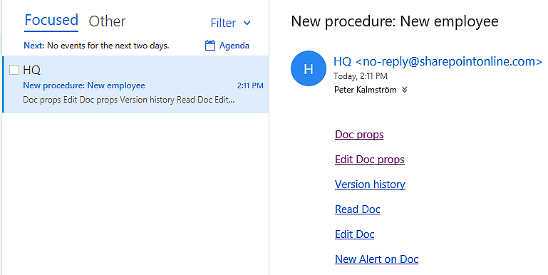 Workflow generated e-mail with links in the e-mail body. Workflow generated e-mail with links