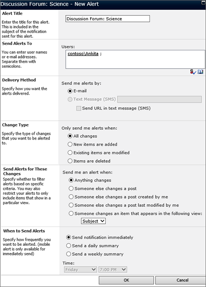 Alert Setting Window. Alert Setting
