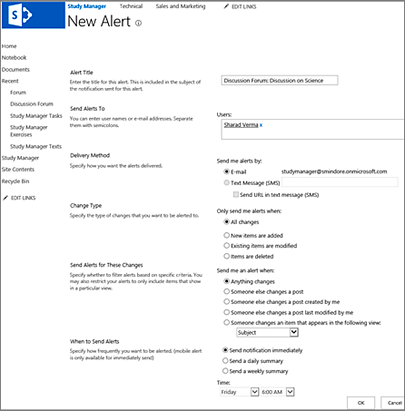 Alert Settings Window. Alert settings