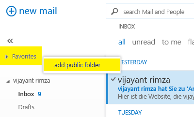 Add Exchange Online public folder to Outlook Web App, step 2