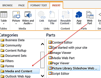 SharePoint Insert tab - Web Part