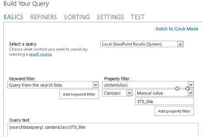 SharePoint Search Query window