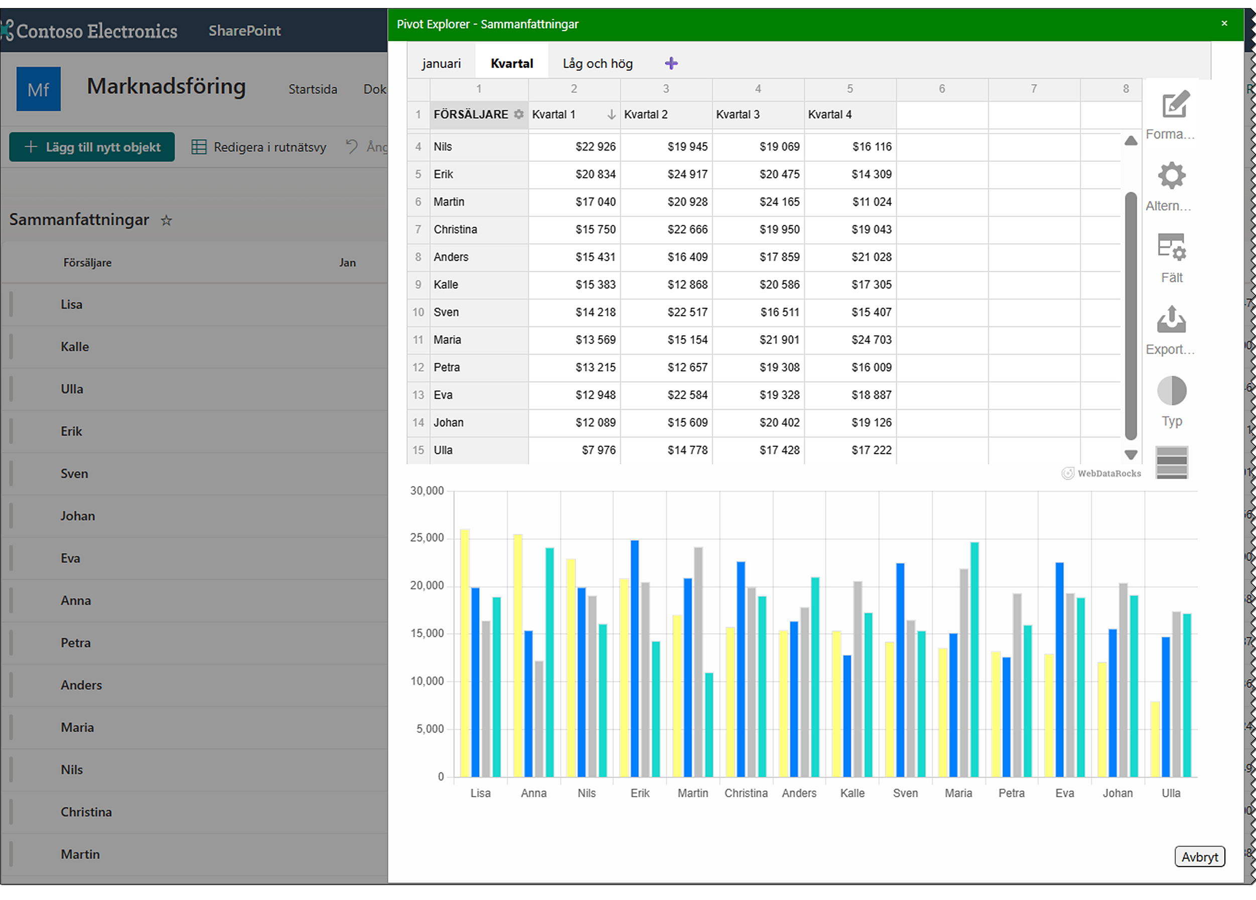Pivot Explorer rapport-dialog